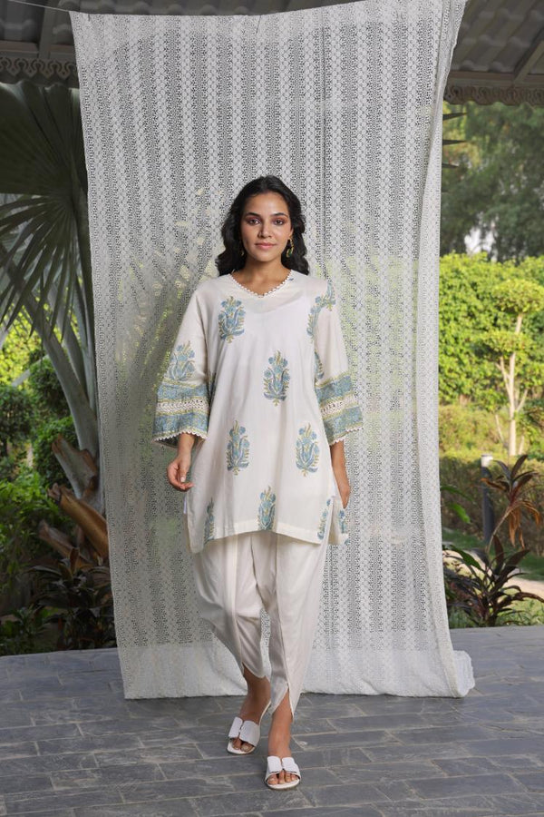 All over hand block printed kurta teamed up with tulip pants