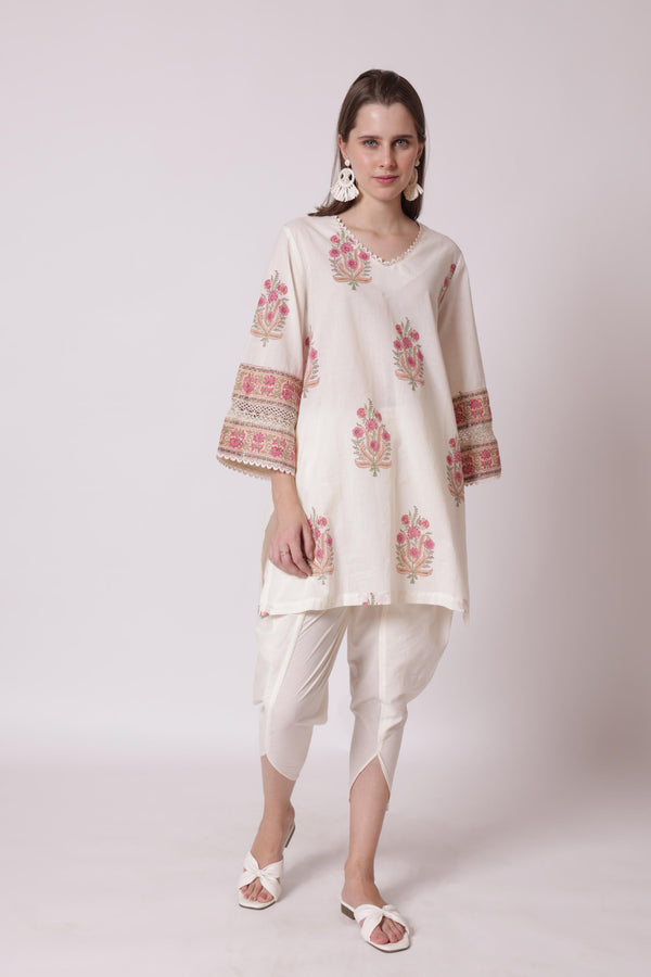 All over hand block printed kurta teamed up with tulip pants